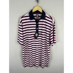 FootJoy ProDry Golf Shirt Mens Large White Navy Berry Striped Polo 20012 NWT